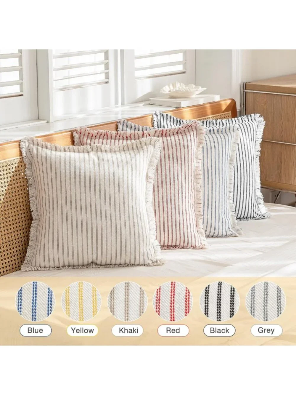Set of 2 22x22 Striped Fringe Throw Pillow Covers - Boho Tassel Cushion Covers